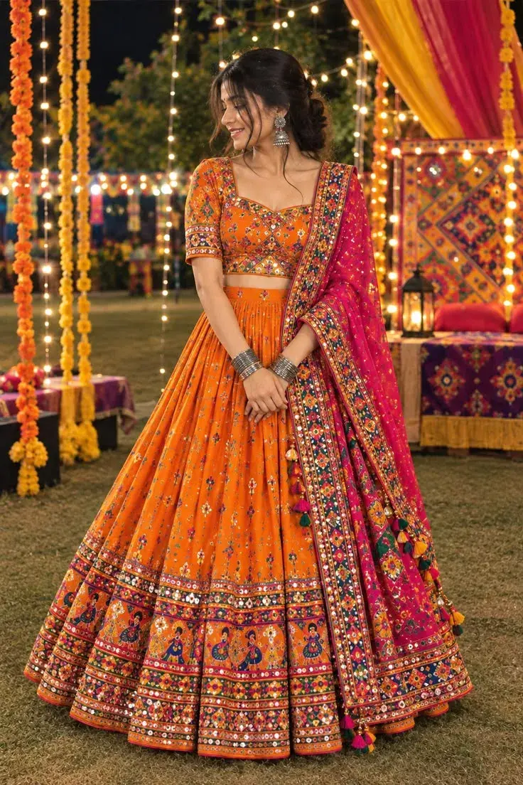 Royal Yellow & Red Gujarati Lehenga – Traditional Palace Fashion