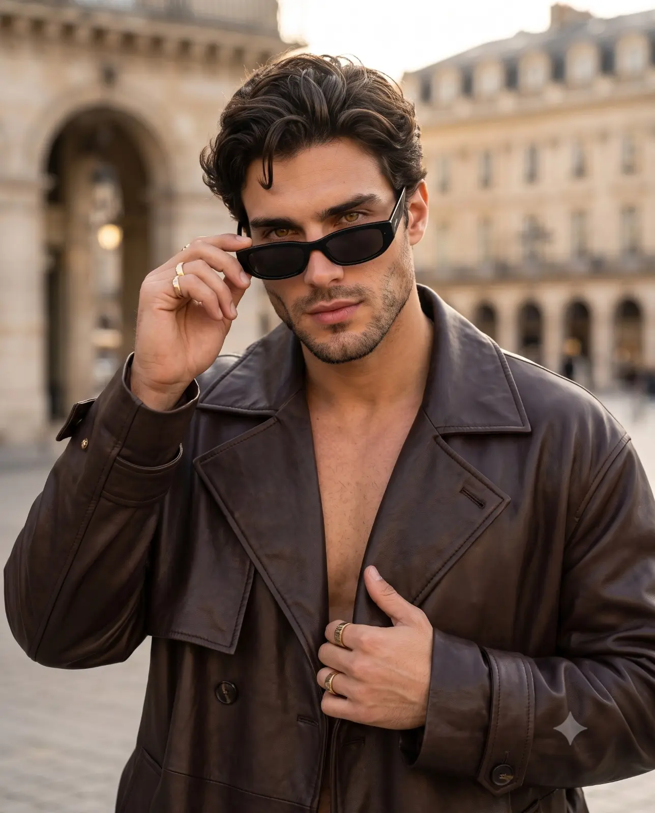 Rugged Male Fashion Model In A European Setting