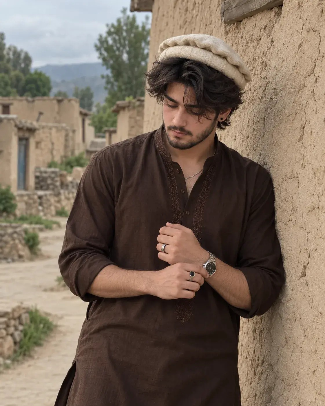 Rustic Village Portrait In Traditional Attire