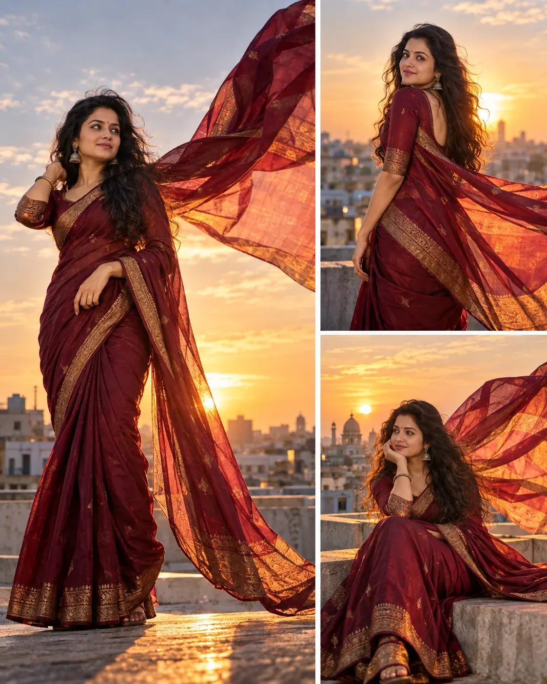 Saree In The Wind — Rooftop Golden-Hour Cinema
