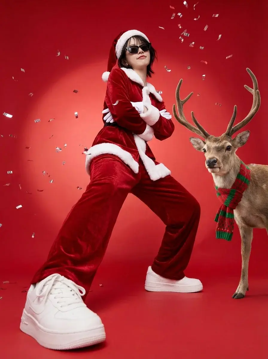 Sassy Santa Poster With Reindeer