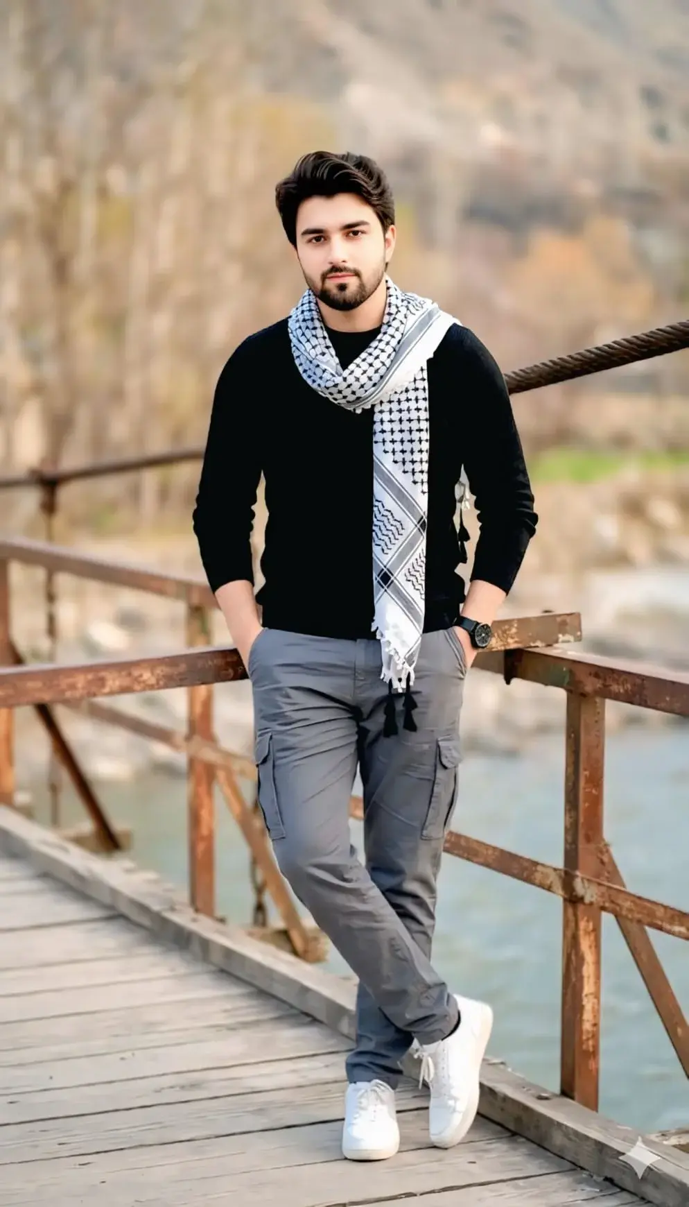 Scenic Bridge Casual Winter Portrait