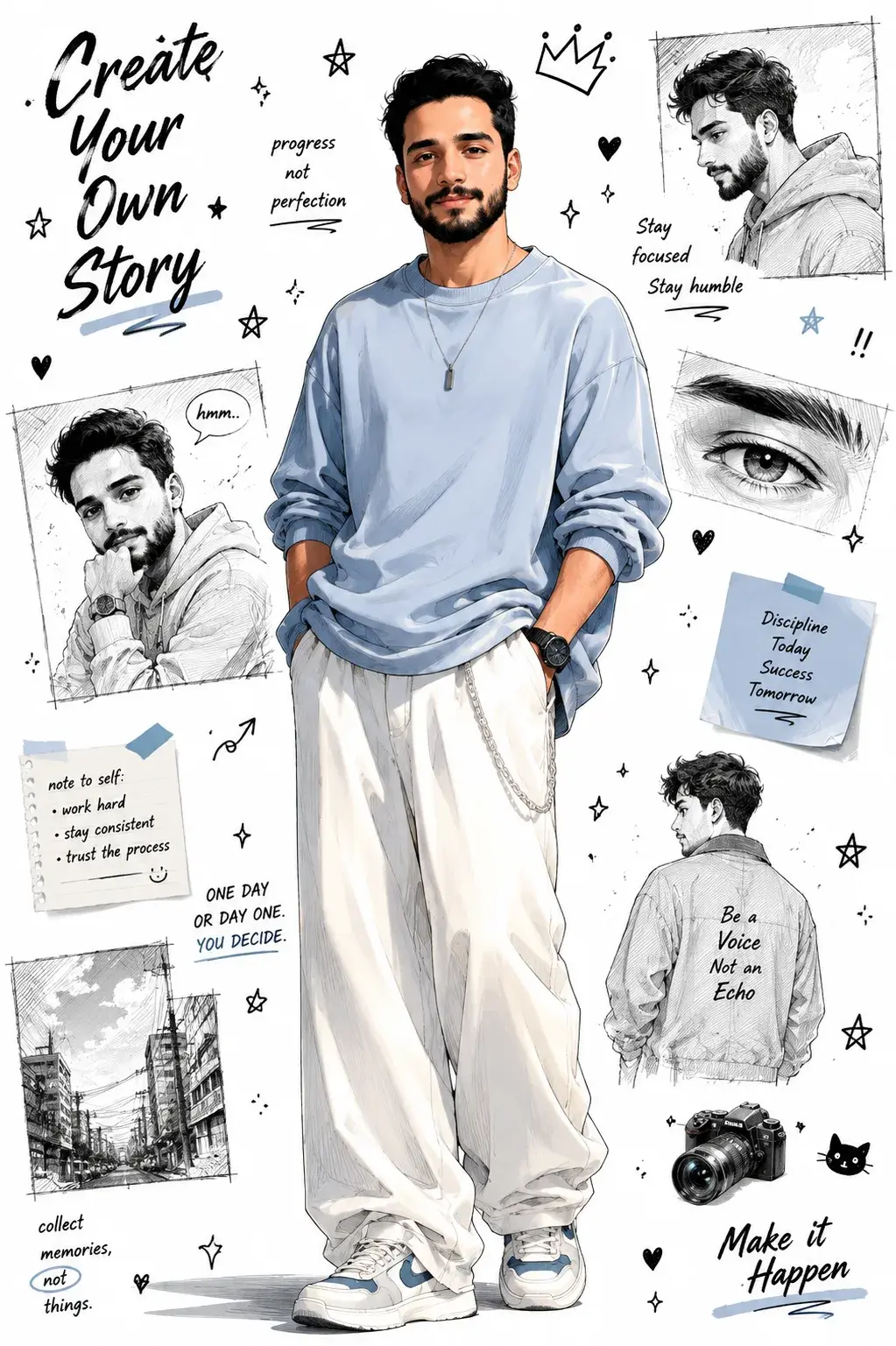 Semi-Realistic Anime Fashion Illustration AI Prompt | Editorial Manga Character Portrait
