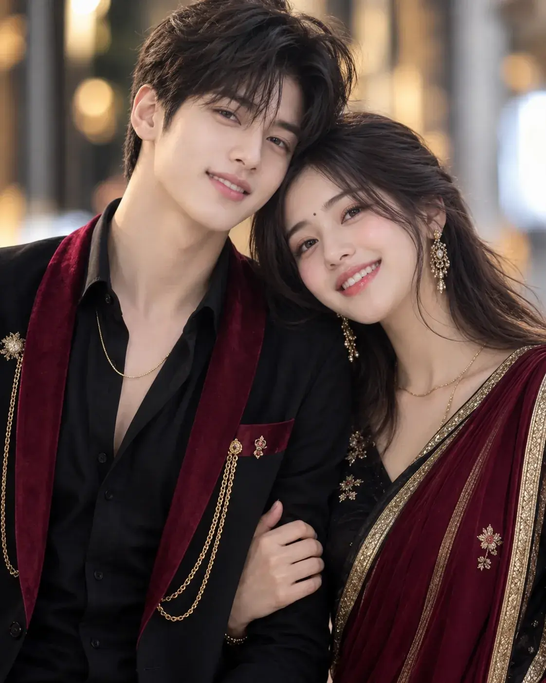 Seoul Romance – A Korean Couple In Burgundy Glamour🔥