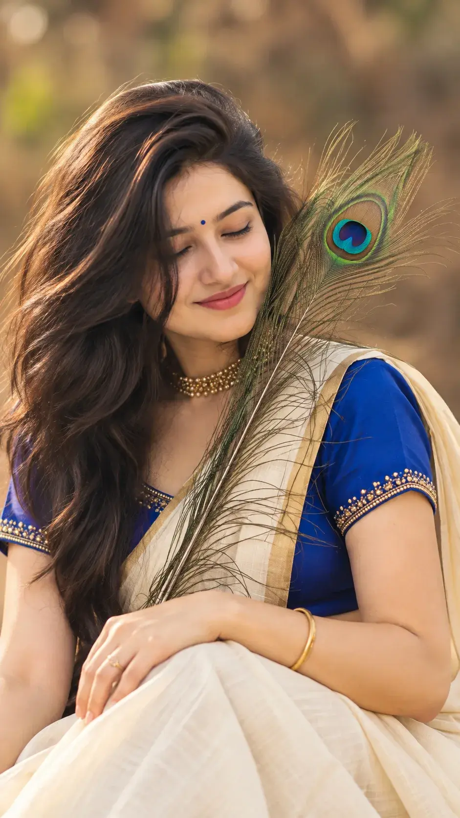 Serene Traditional Portrait Of A Woman With Peacock Feather 🦚✨