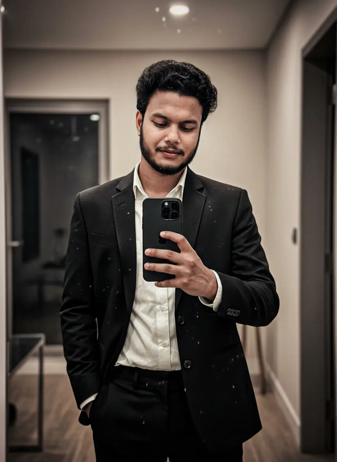 Sharp Mirror Selfie In Black Suit