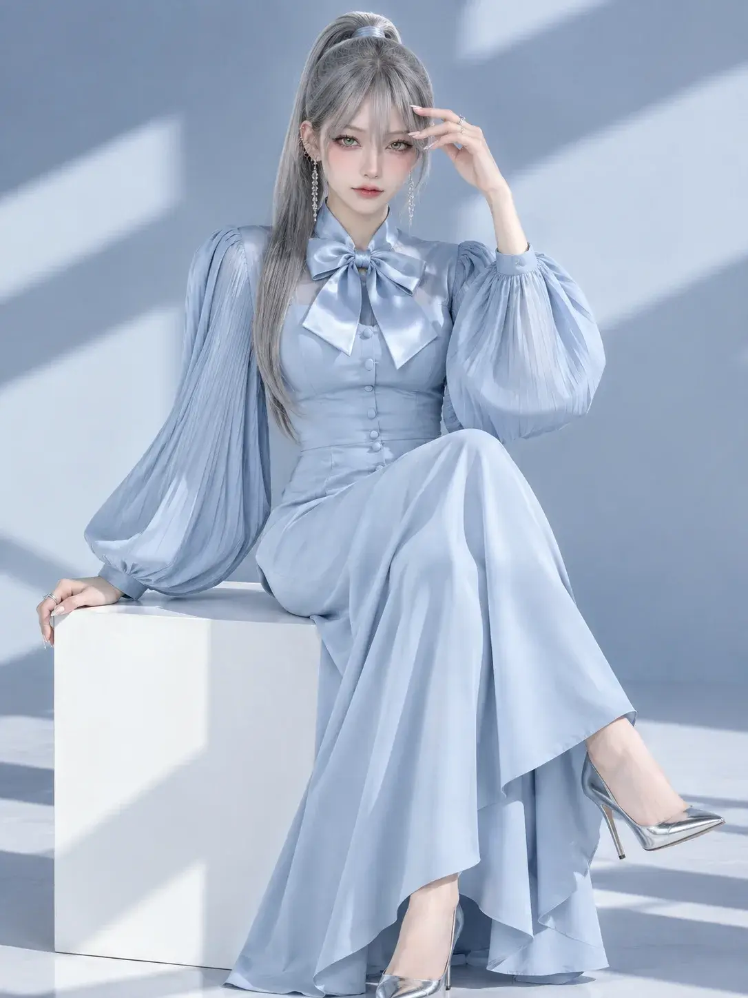 🩵 Silver Blue Elegance — High-Fashion Grace ✨