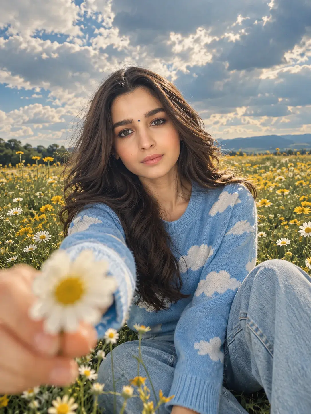 Sitting In A Wildflower Field During The Day