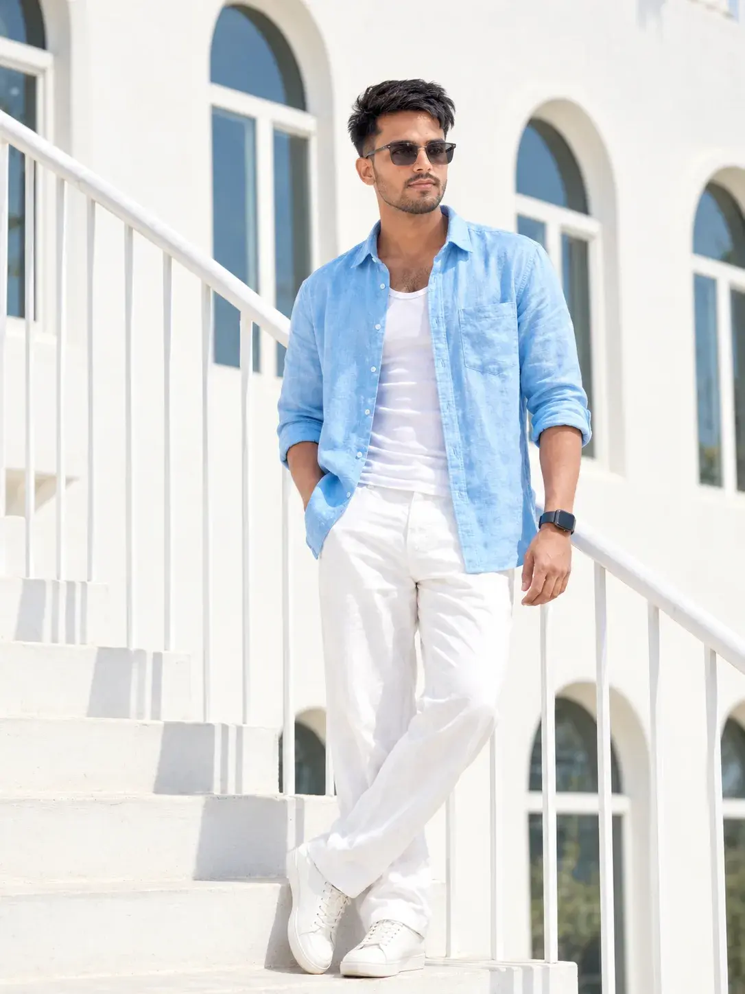 Sky Blue Shirt & White Pants 🤍💙 | Classy Summer Look 😎