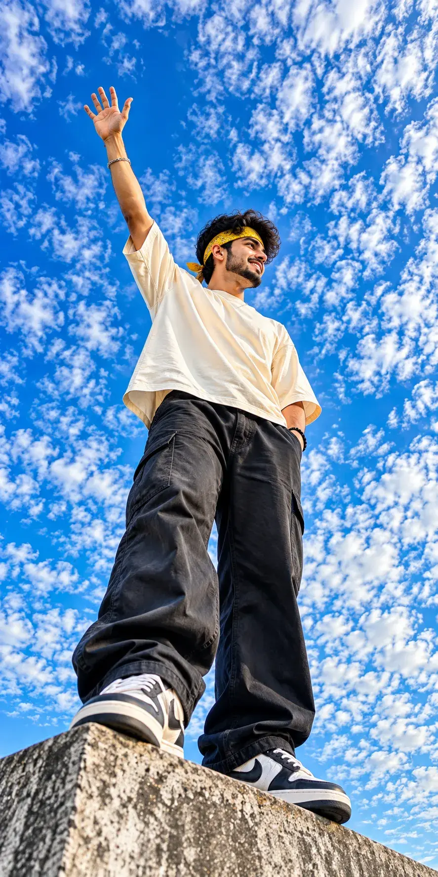Sky High Vibes 🌤️ | Low Angle Streetwear Portrait AI Photo Edit Trending