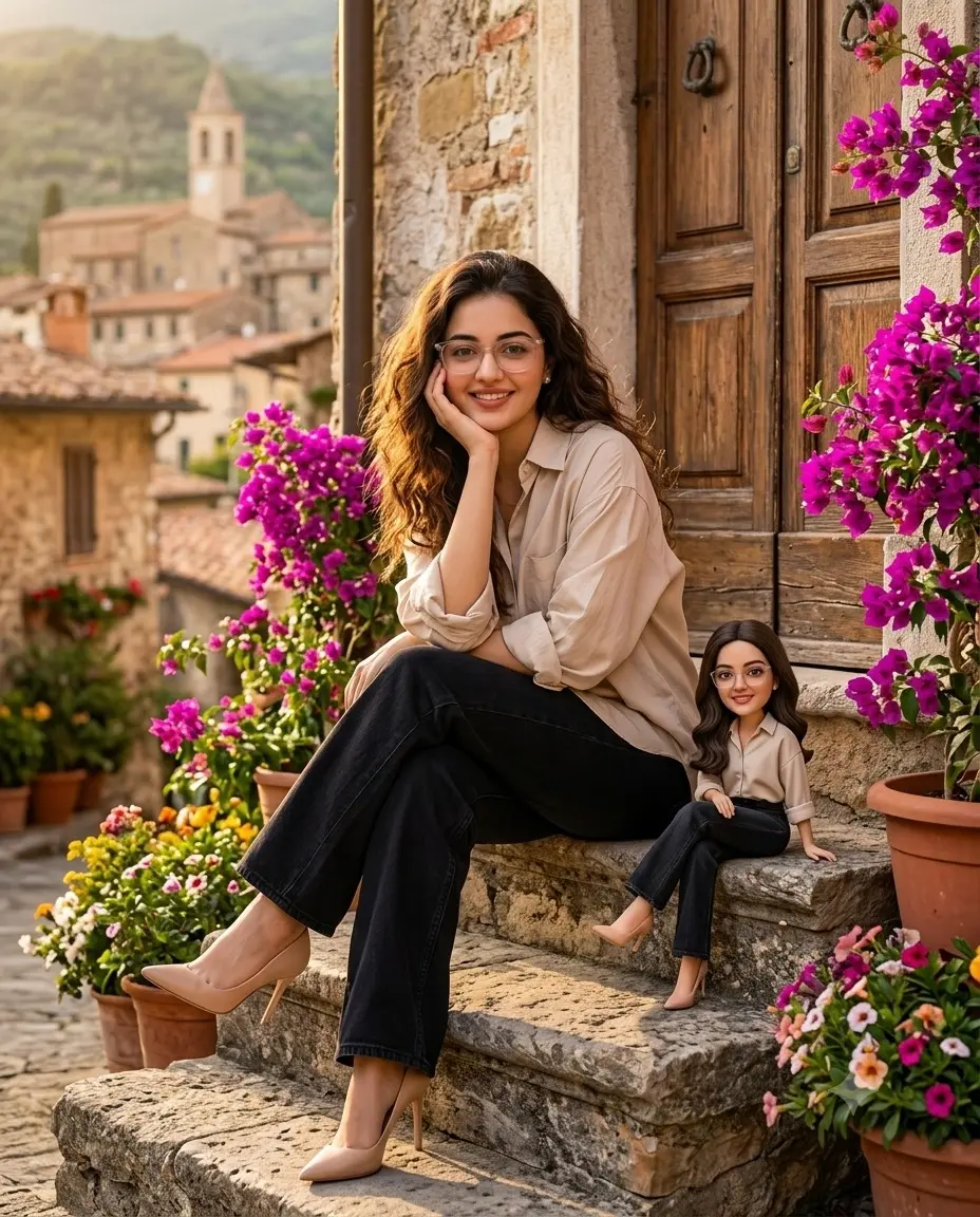 Smiling Woman And Mini Me Doll Portrait