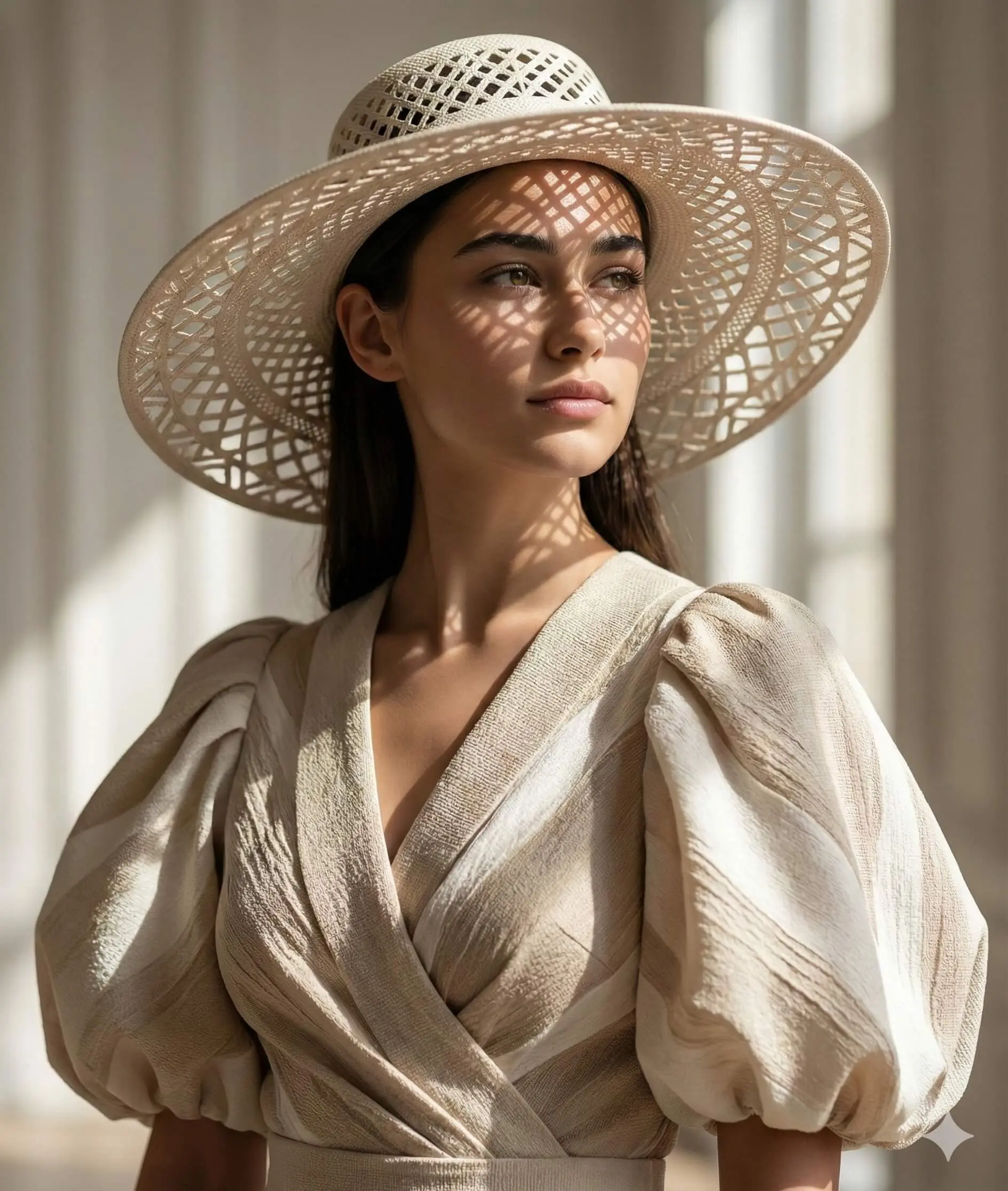 Straw Hat And Puff Sleeves