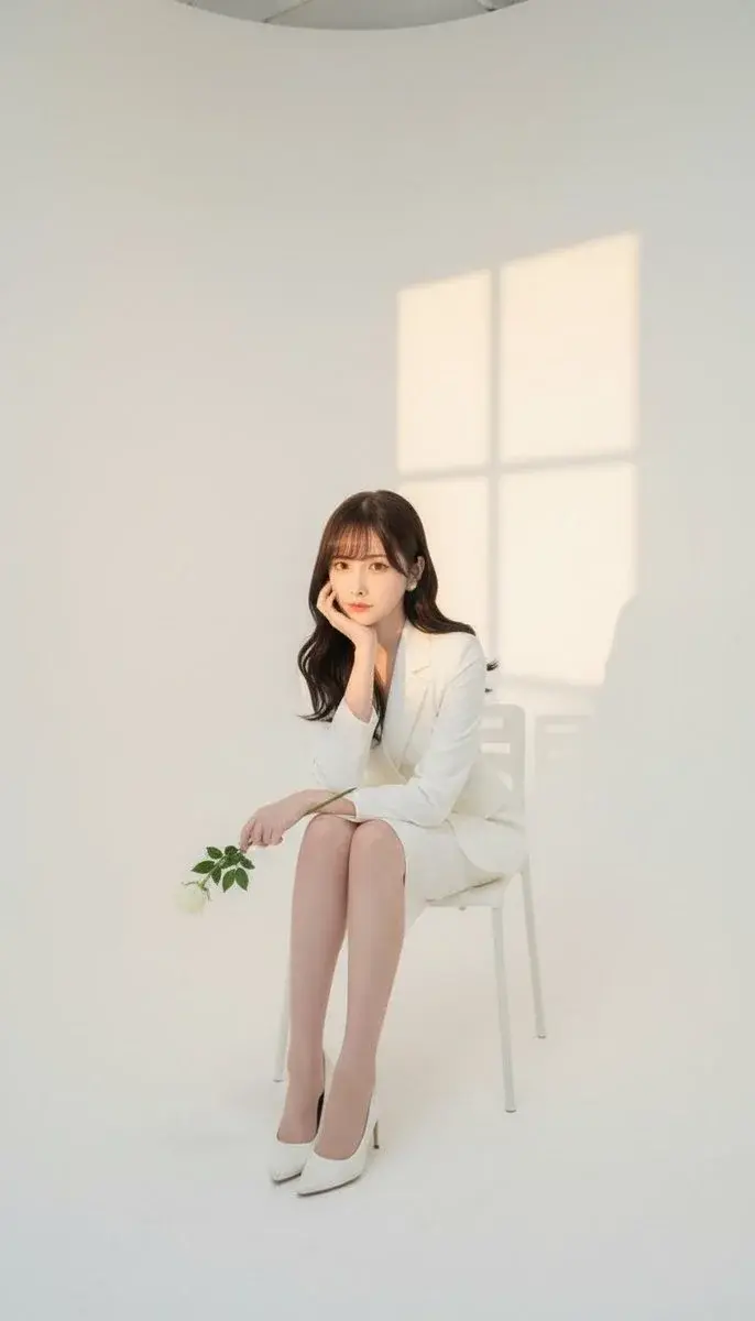 Studio Portrait Of Woman Sitting On Chair