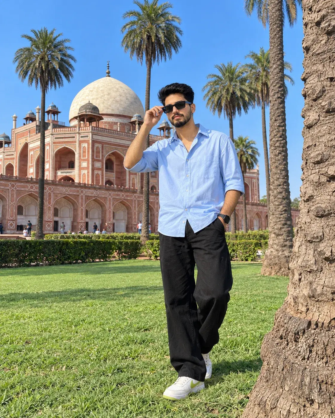 Stylish Blue Shirt Outfit At Humayun’s Tomb | Men’s Fashion Portrait