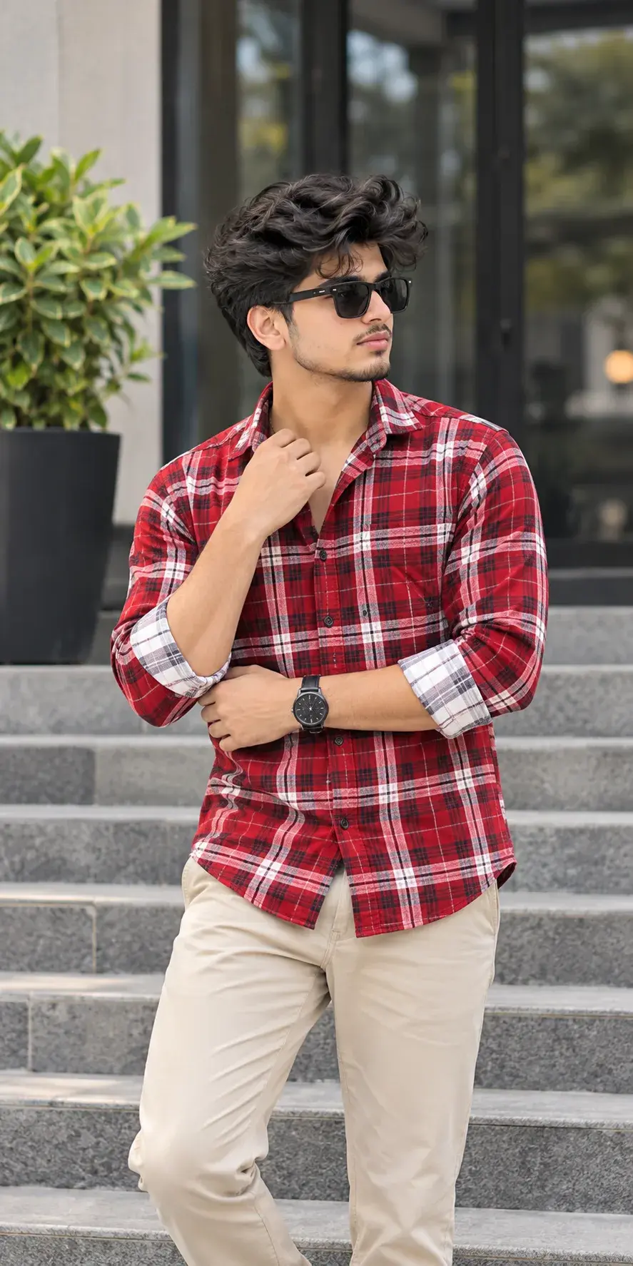 Stylish Boy AI Photo Prompt 🔥 | Red Check Shirt Aesthetic Portrait 2026