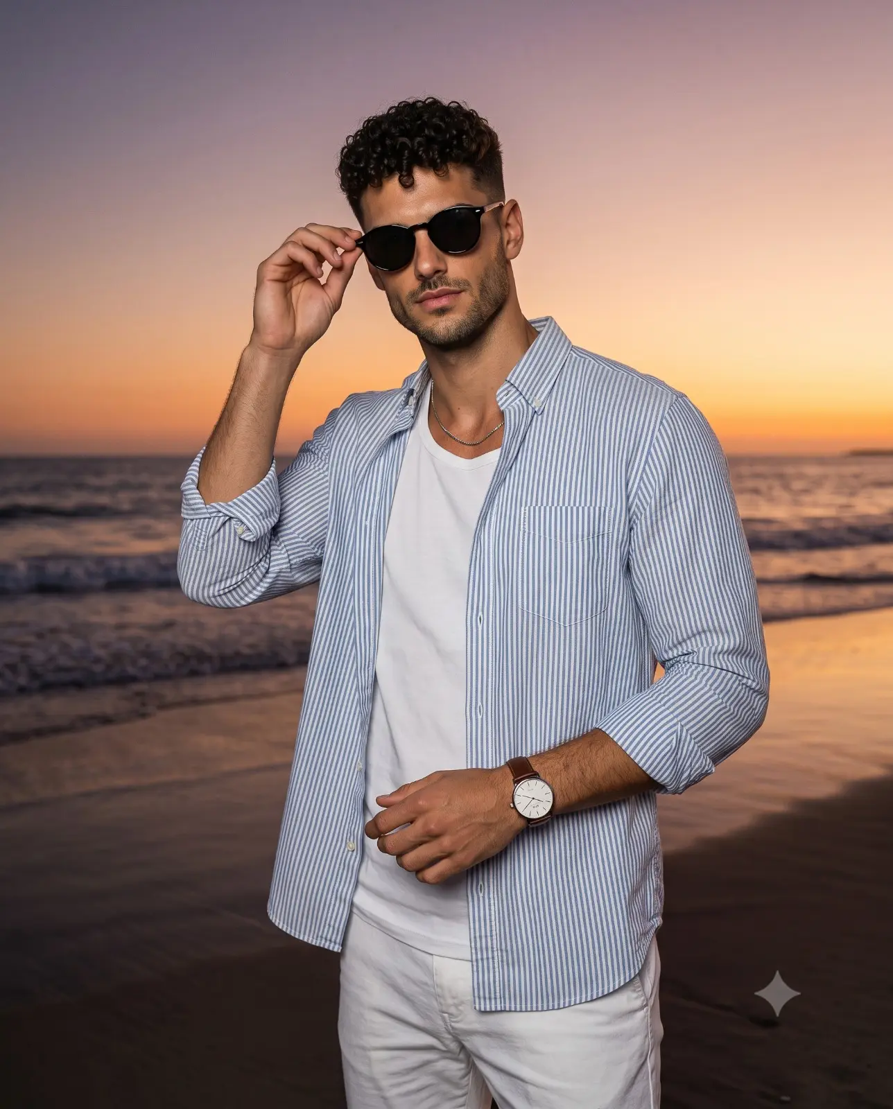 Stylish Man At Beach Sunset Portrait