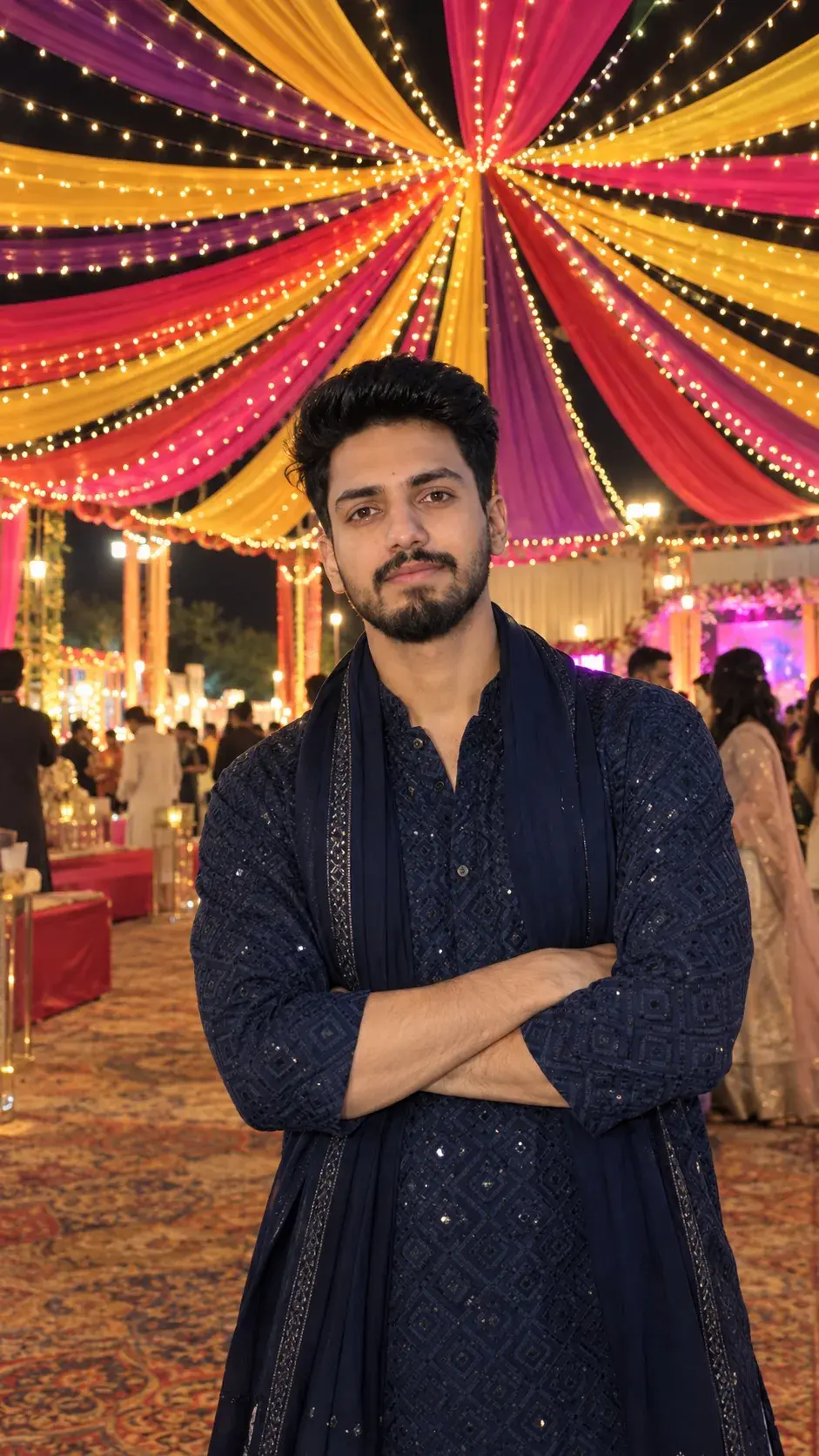 Stylish Navy Blue Kurta Look For Men At Navaratri Festival