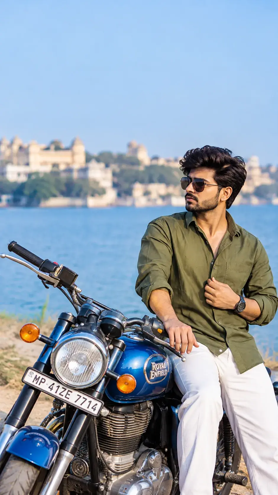 Stylish Royal Enfield Motorcycle Portrait Of A Young Man By The Lake 🏍️✨