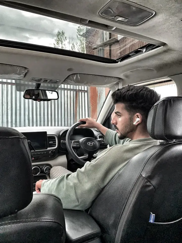 Stylish Young Man Sitting In A Hyundai Car – Cinematic Interior Portrait