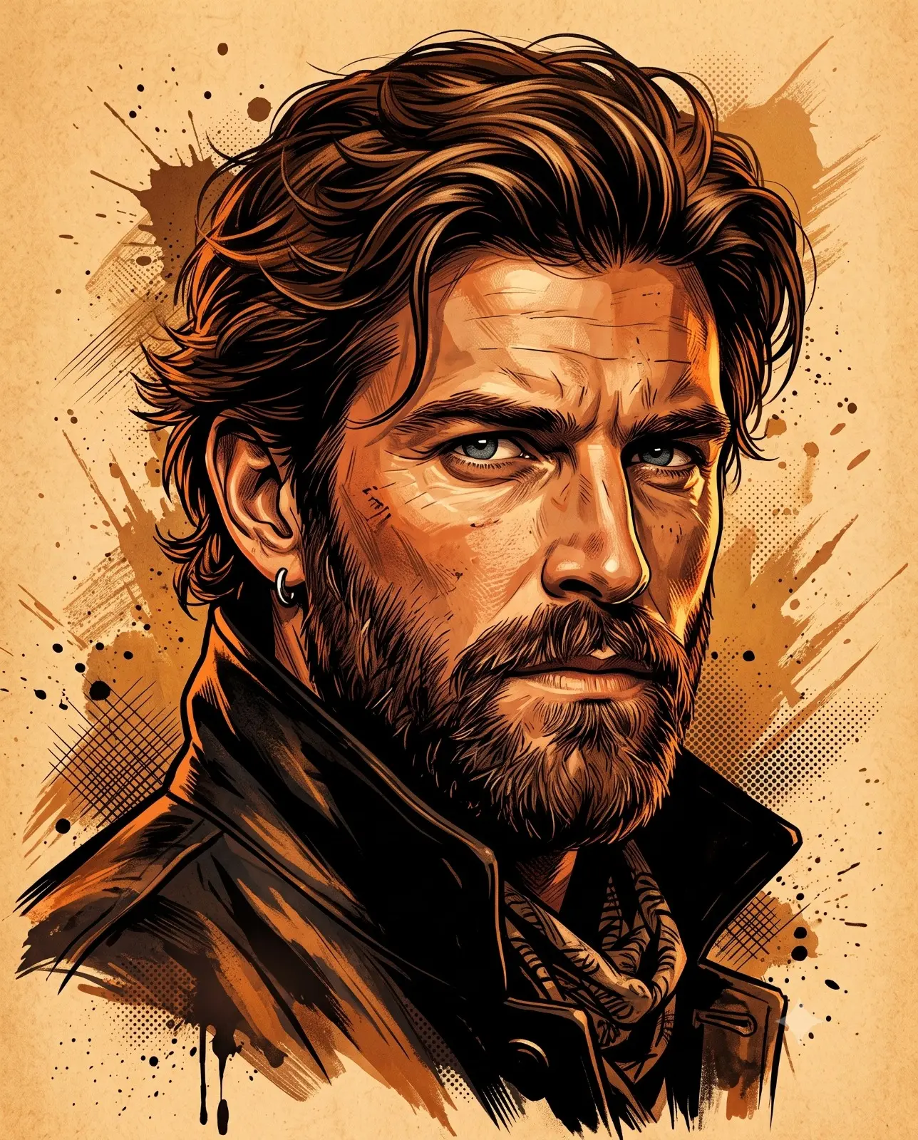 Stylized Art Portrait Of Man In Leather Jacket