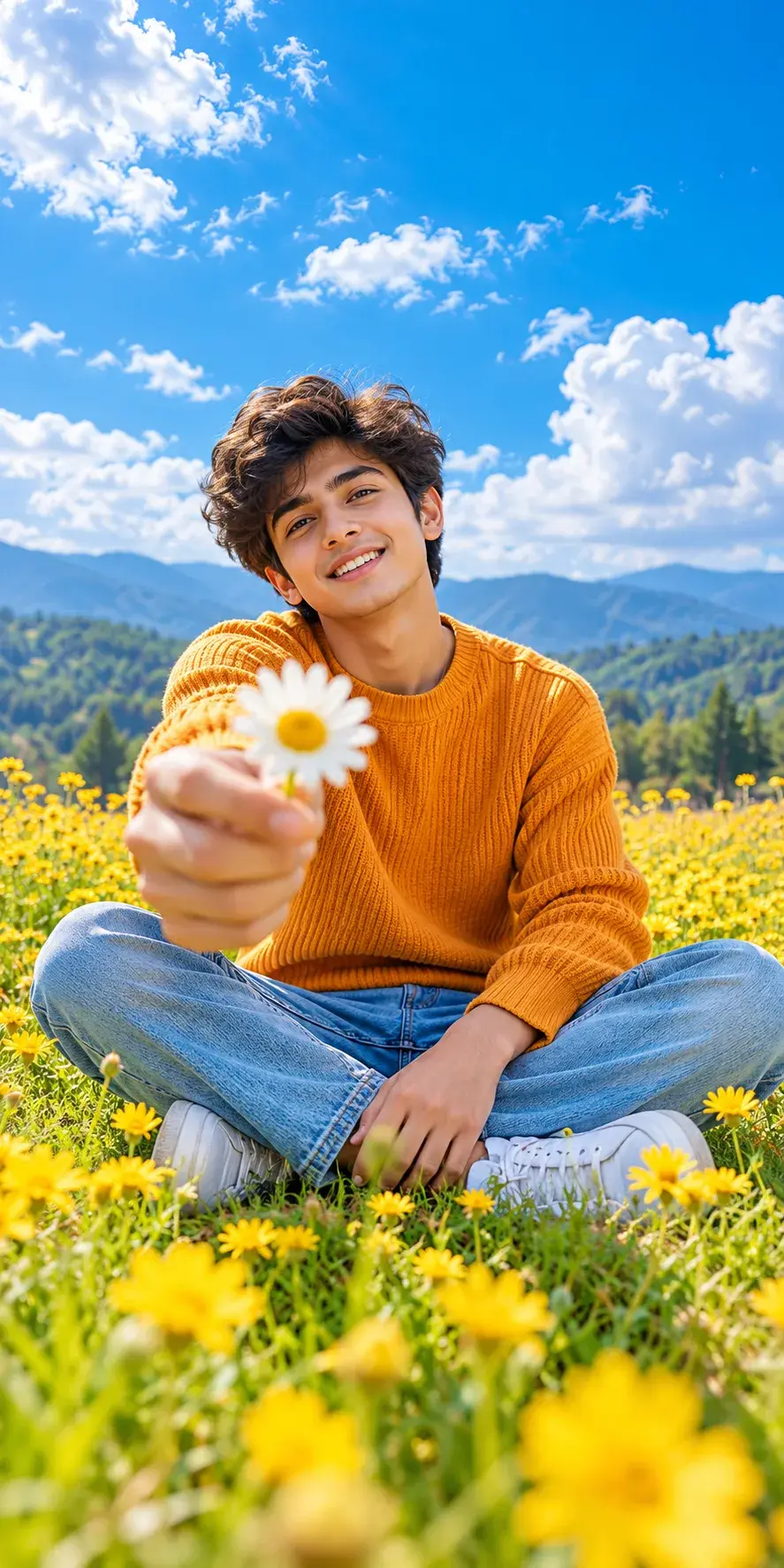 🌼 Summer Aesthetic Boy Portrait | Yellow Flower Field & Pinterest Vibes