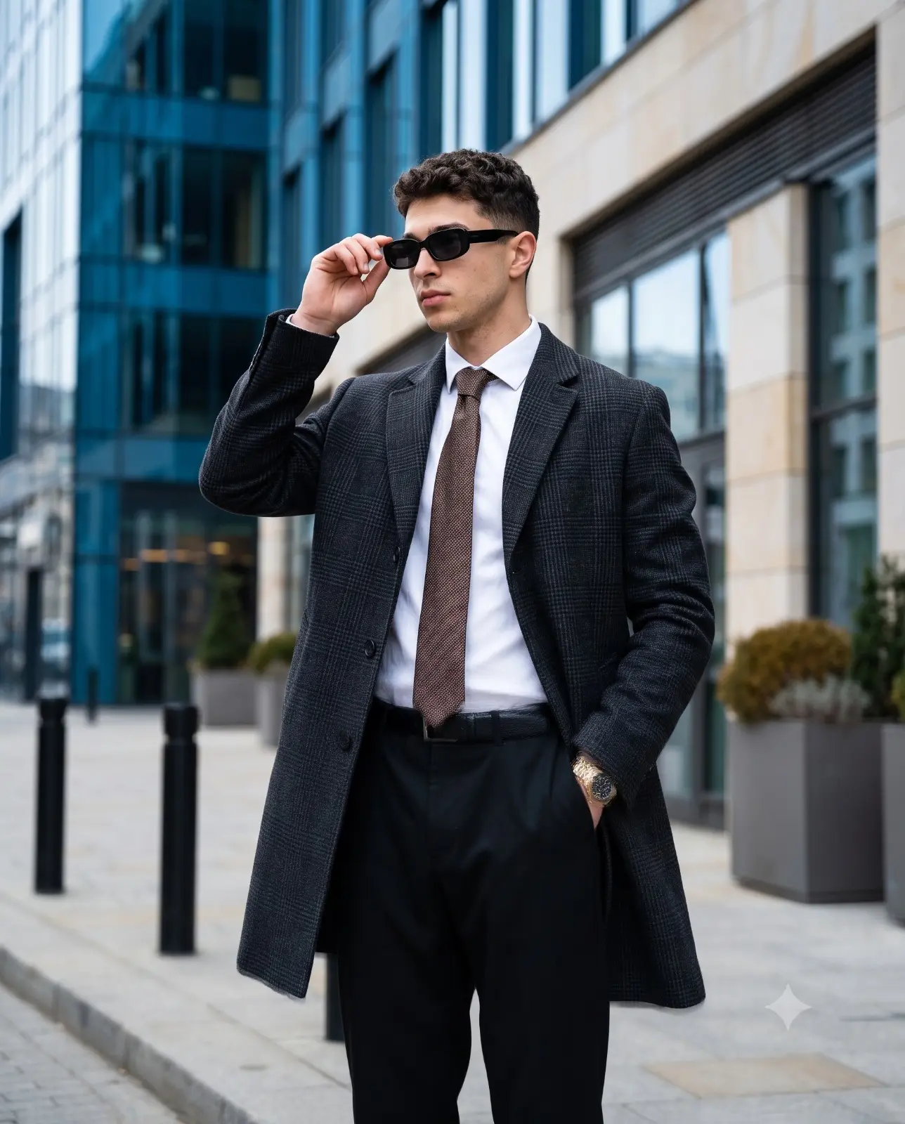 Sunglasses And Tie Street Fashion Look
