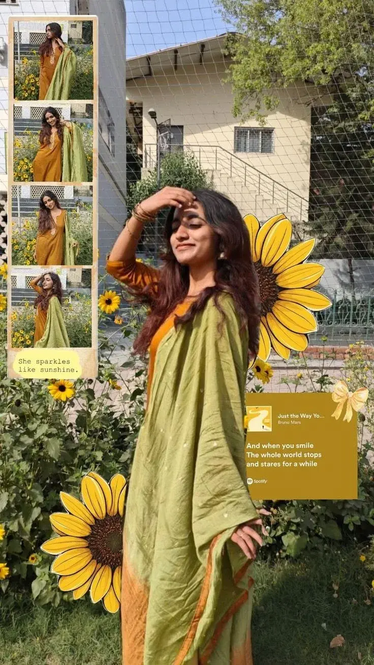 🌻💚 Sunshine Garden Aesthetic | Mustard Suit, Green Dupatta & Sunflower Vibes 🌼✨📸