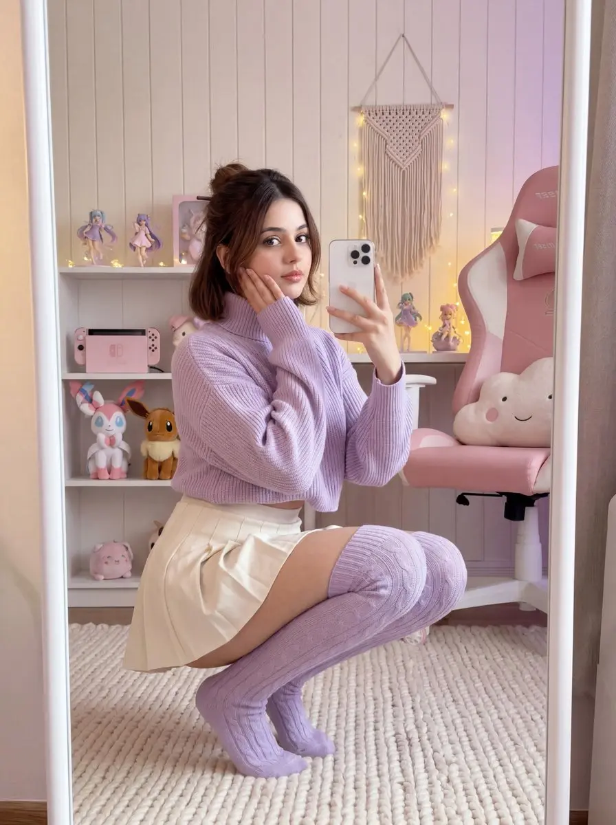 Sylveon-Inspired Mirror Selfie In Gaming Room