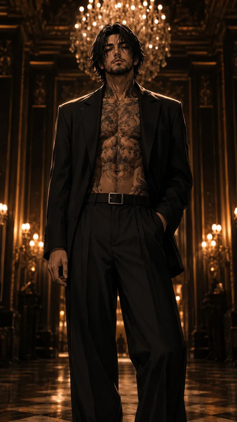 Tattooed Suit In A Golden Palace
