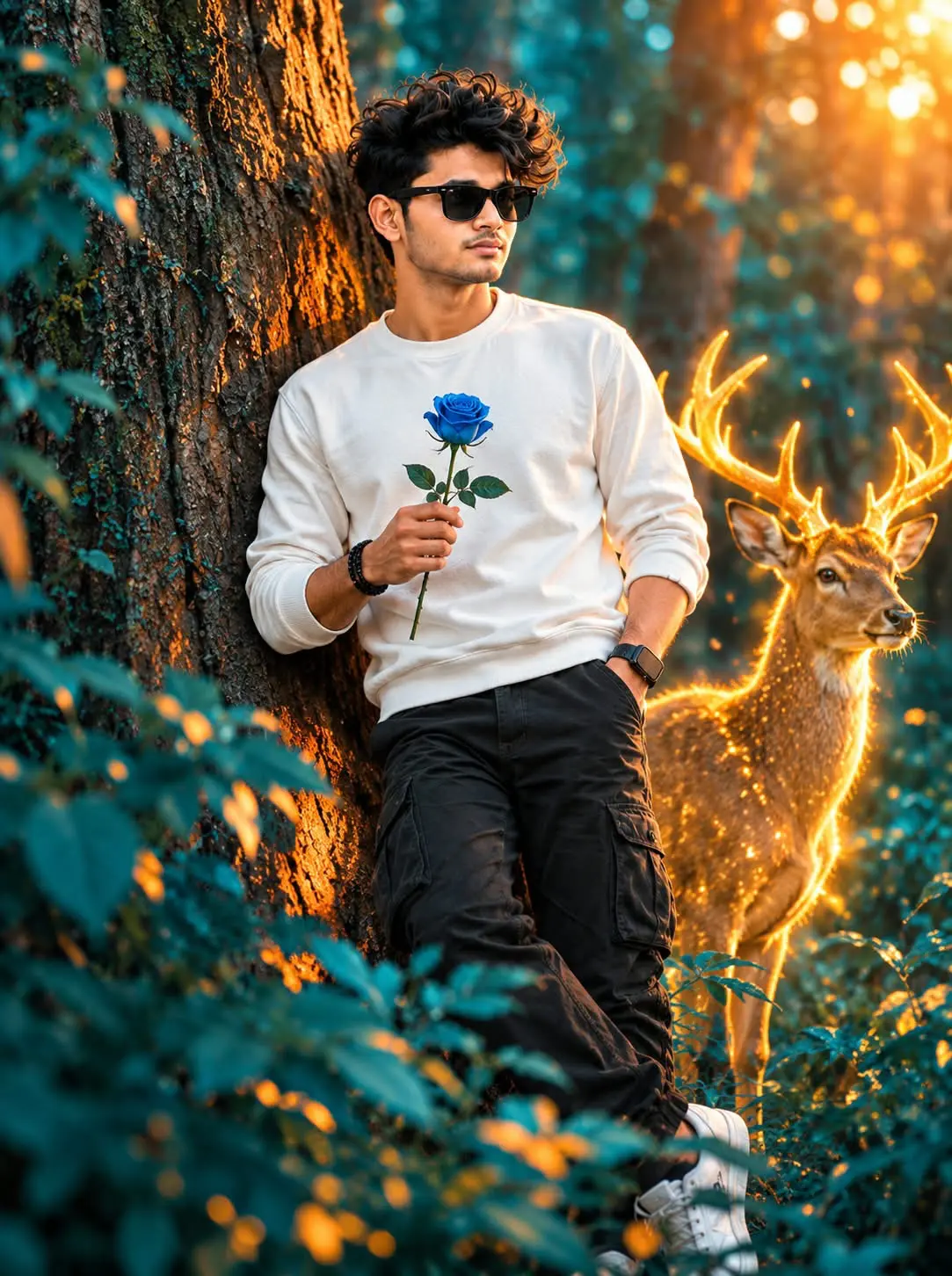 Teal Forest & Golden Deer