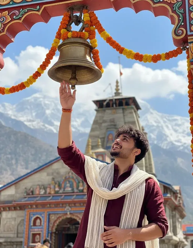 Temple Bell Blessing Pose – Himalayan Mandir Portrait
