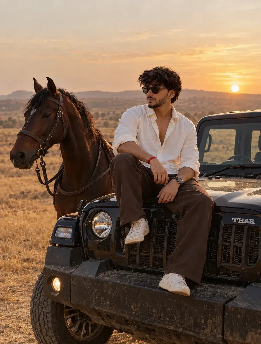 Thar Car With Horse AI Photo Prompt For Boys.
