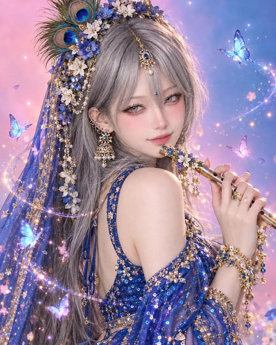 ✨ “The Enchanted Flute” 🦋💙🌸