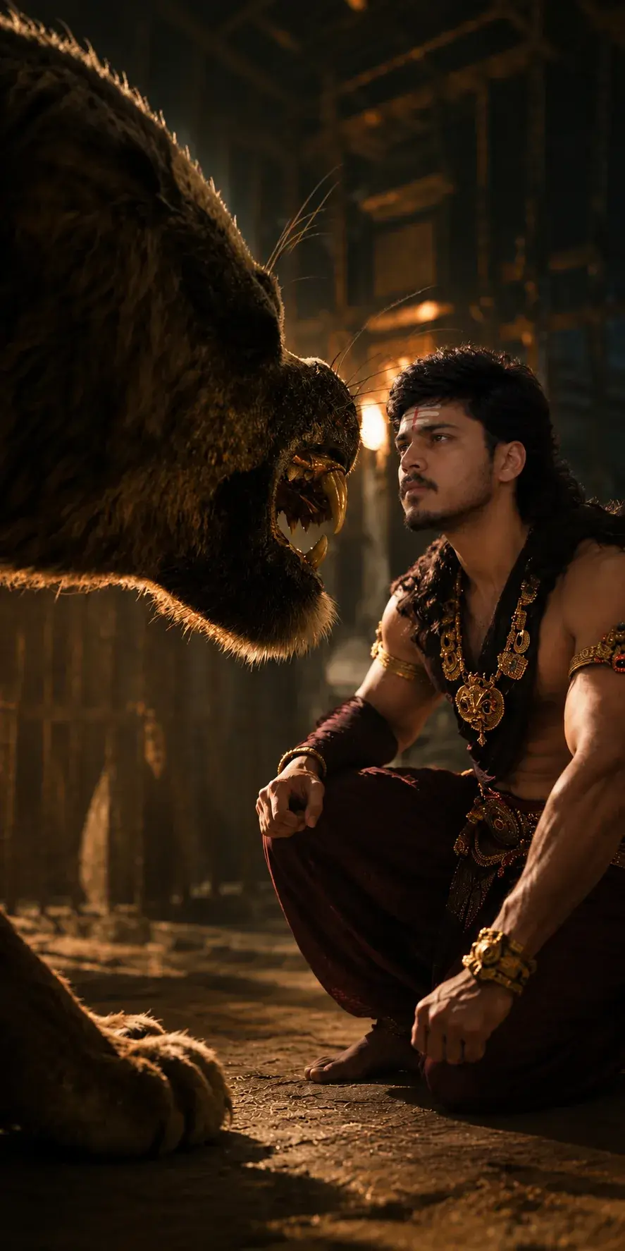 The Fearless Warrior And The Giant Beast