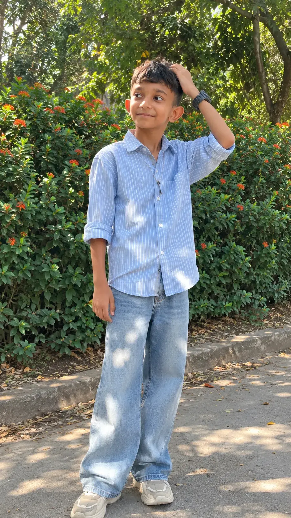 This Is A Garden Prompt Of Garden And There Is A Boy Standing In Garden It Is Pretty.