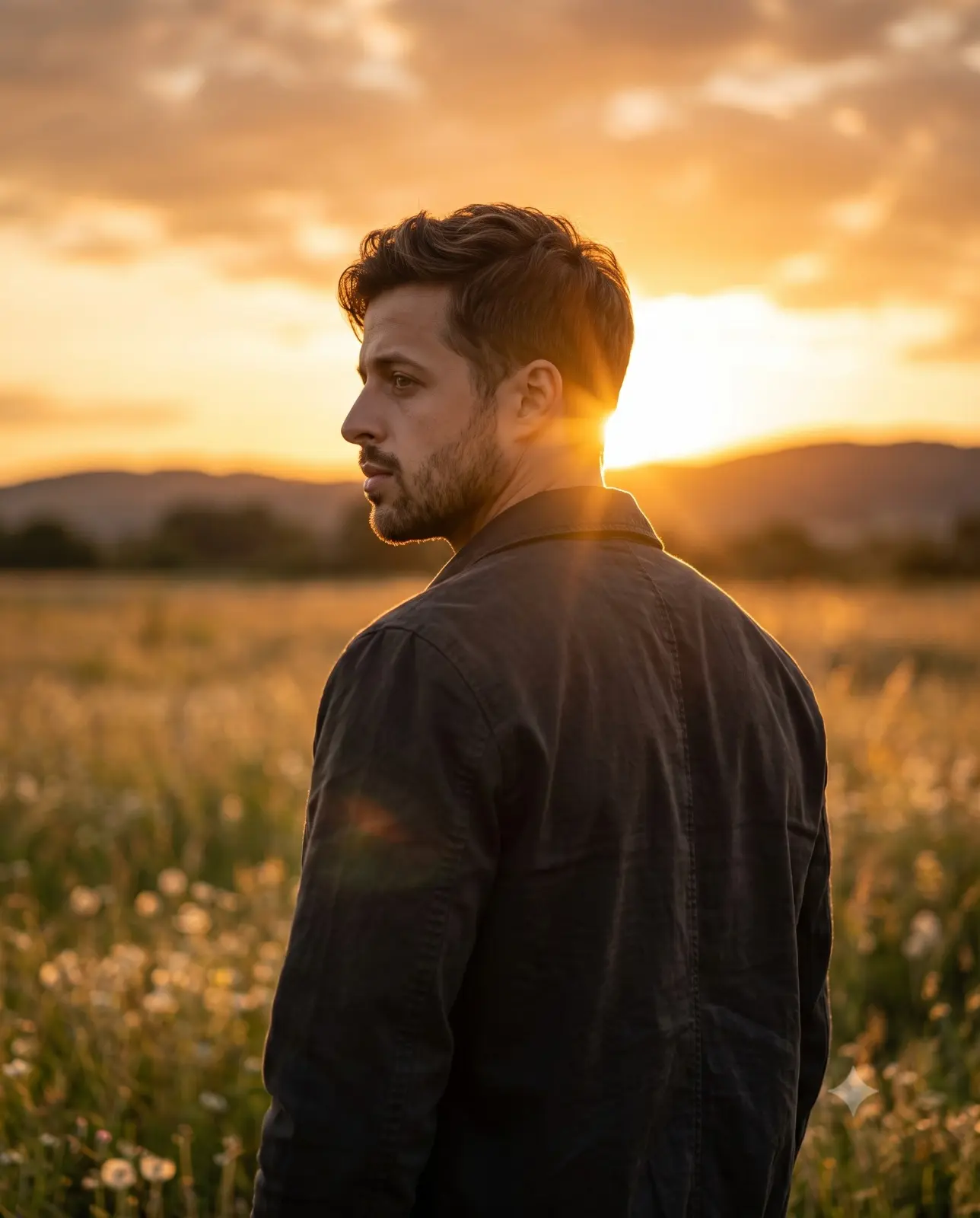 Thoughtful Man In Nature At Dusk