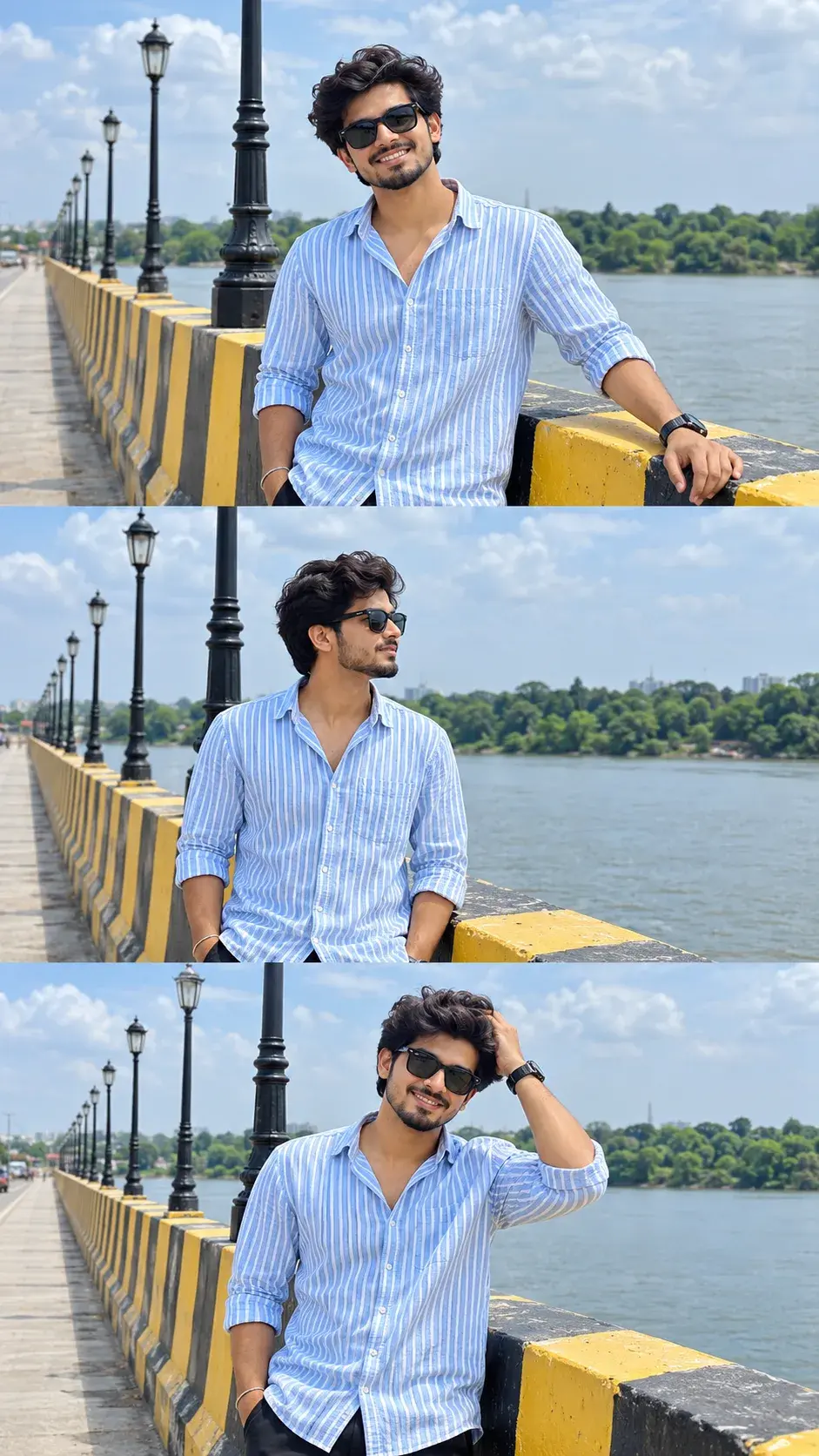 Three-Panel Bridge Portrait Of A Young Man In Striped Shirt 😎