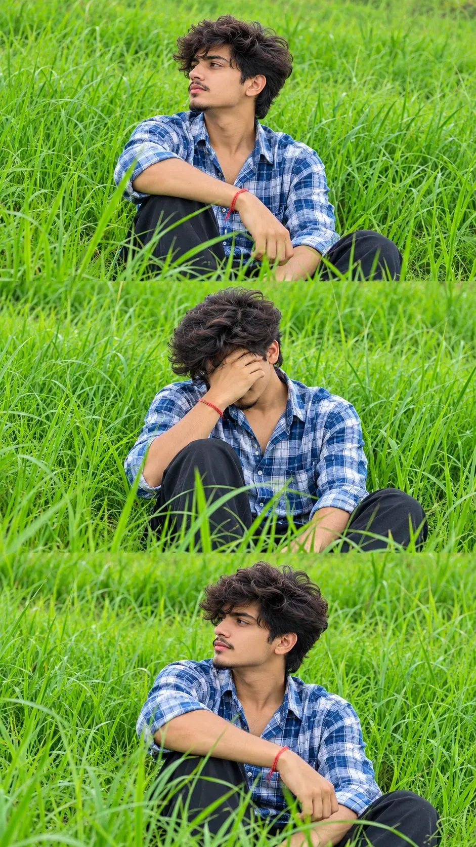 Three-Panel Portrait Of A Young Man In Green Grass 🌿