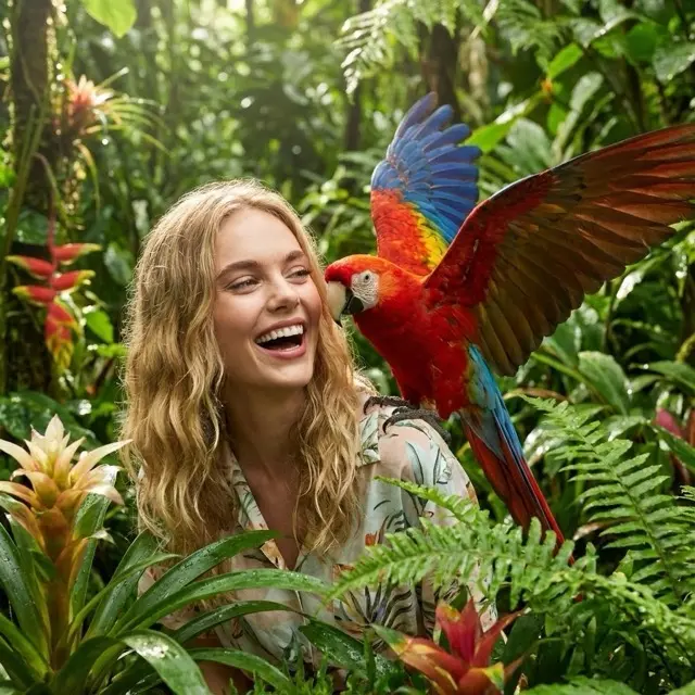 Tropical Forest Portrait With Parrot
