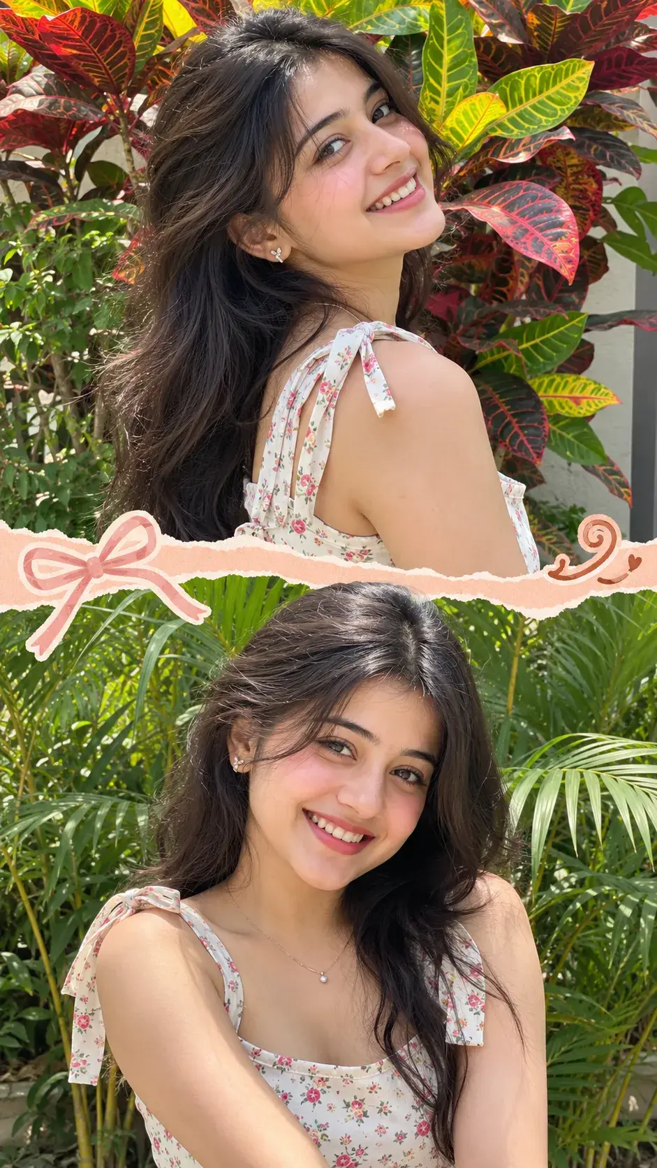 Two-Panel Scrapbook Collage Of A Smiling Woman With Floral Top 🌸