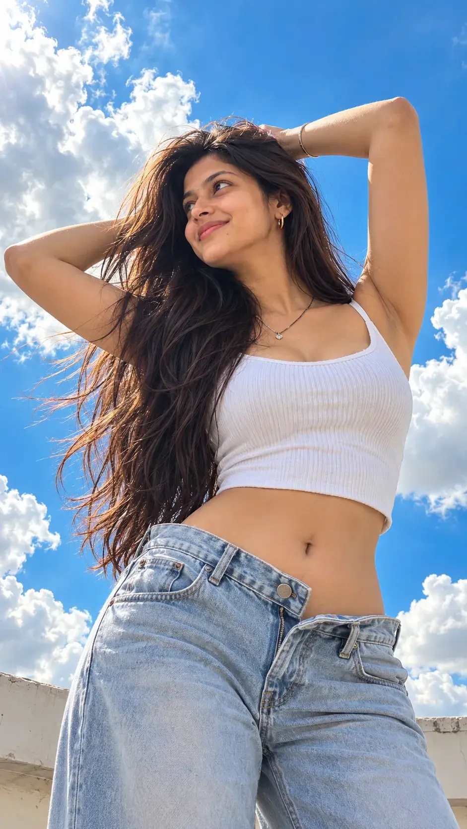 Ultra Realistic AI Summer Fashion Portrait | Blue Sky Denim Girl