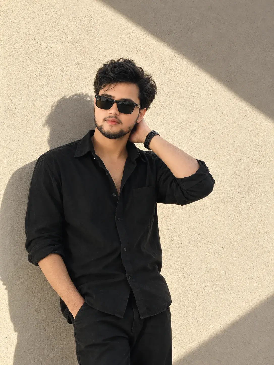 Ultra-Realistic Black Outfit Men's Portrait — 8K