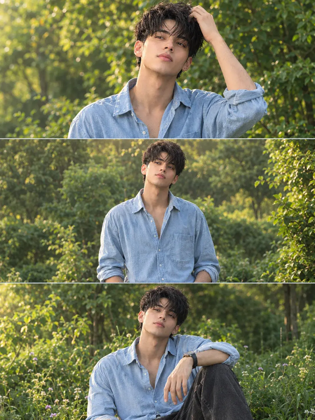 Ultra Realistic Blue Shirt Nature Portrait Collage