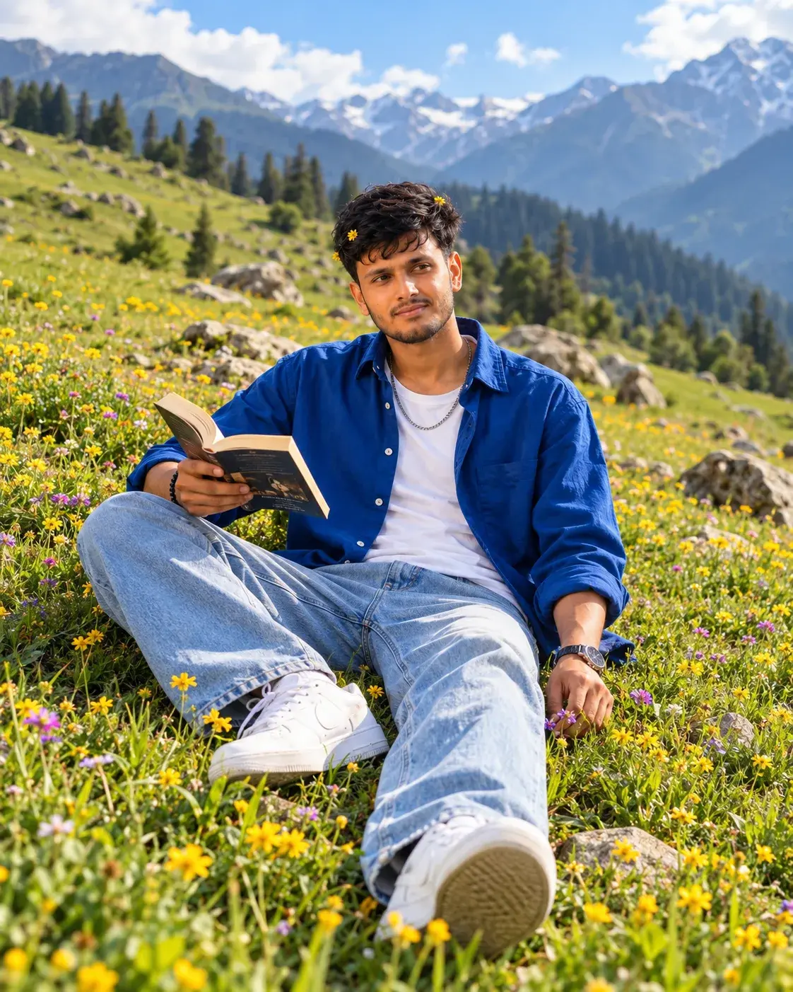 Ultra-Realistic Cinematic Mountain Meadow Portrait — Prompt