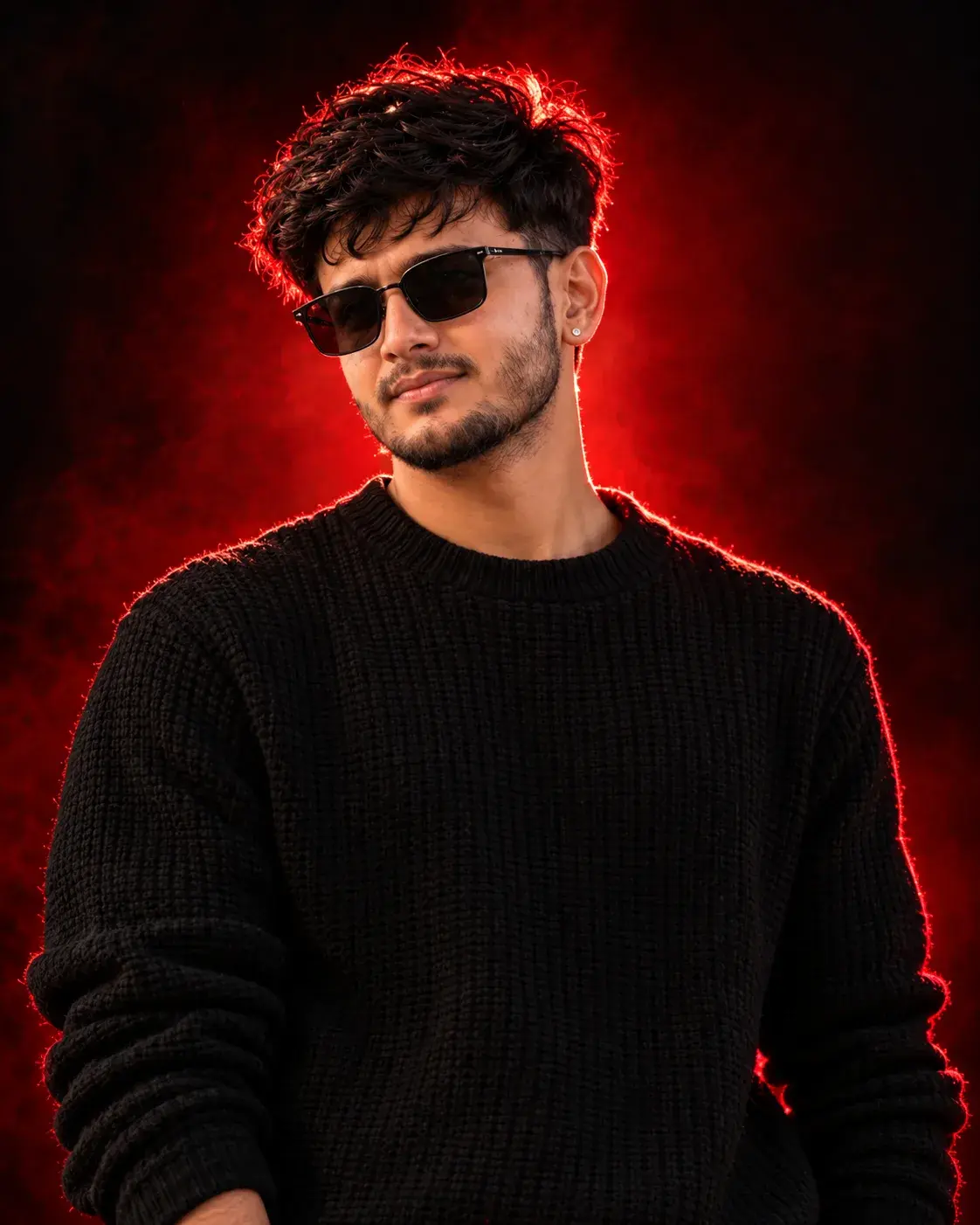 Ultra-Realistic Dark Cinematic Red-Rim-Light Portrait Prompt