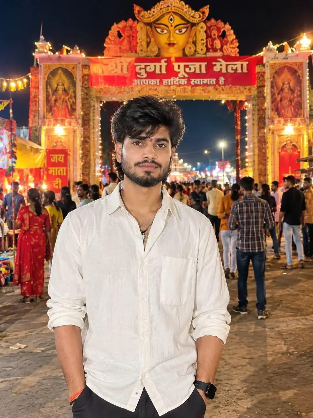 Ultra Realistic Durga Puja Festival Night Boy Photography