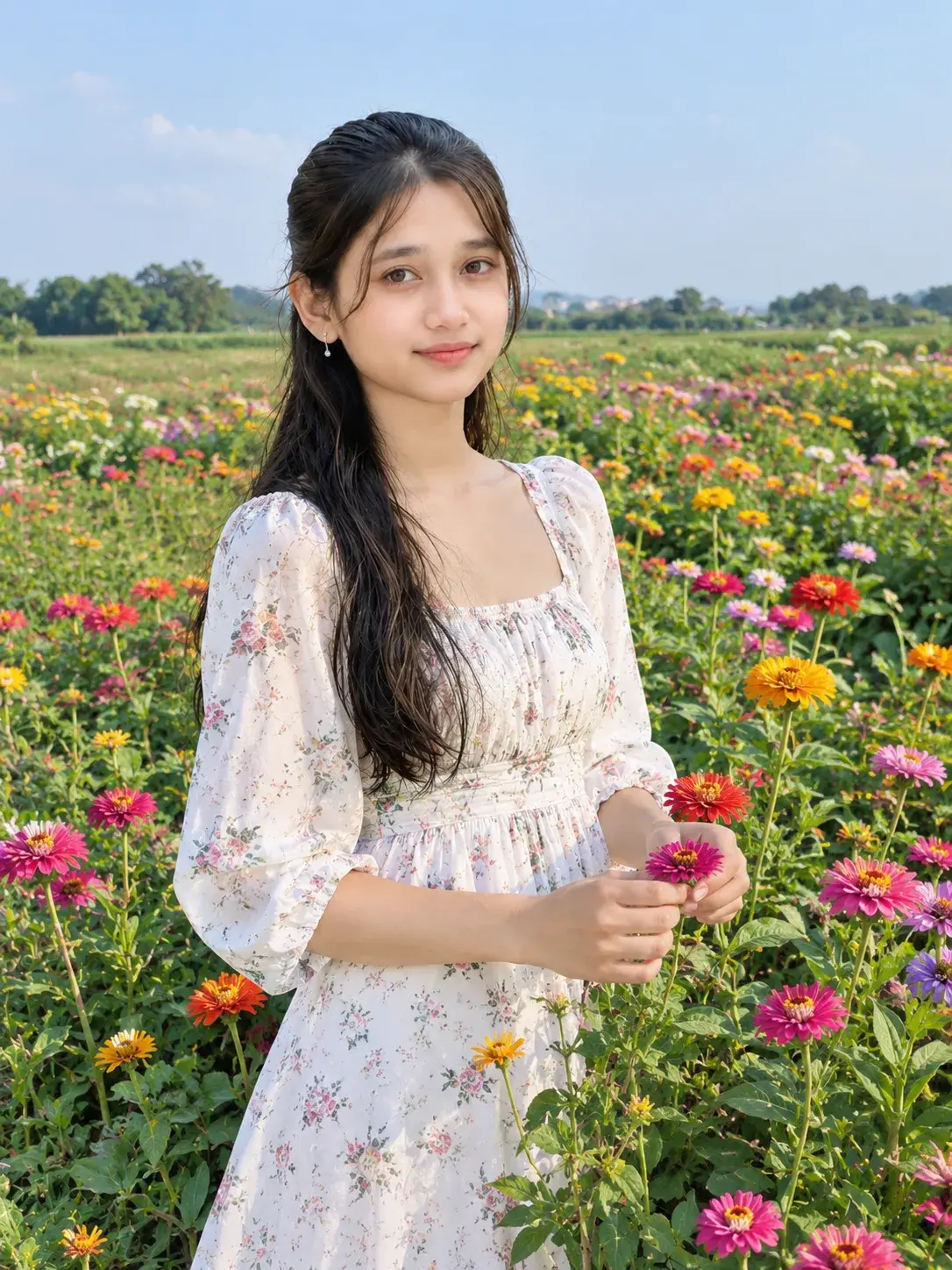 Ultra Realistic Girl Flower Field Shot