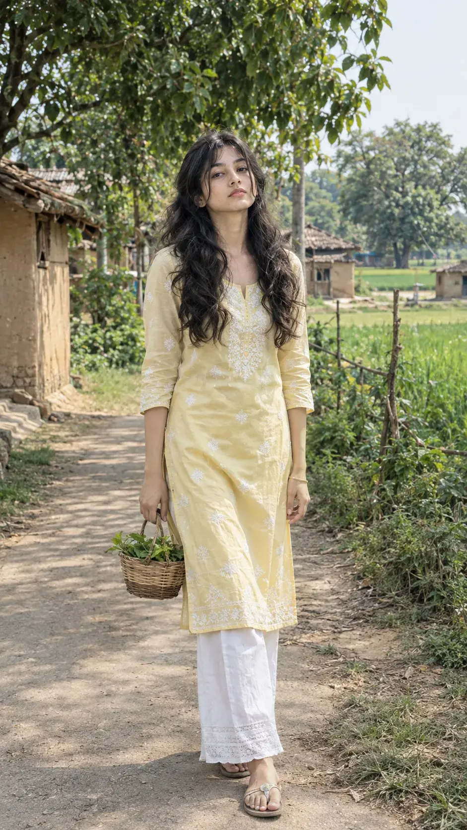 Ultra Realistic Girl Village Path Shot