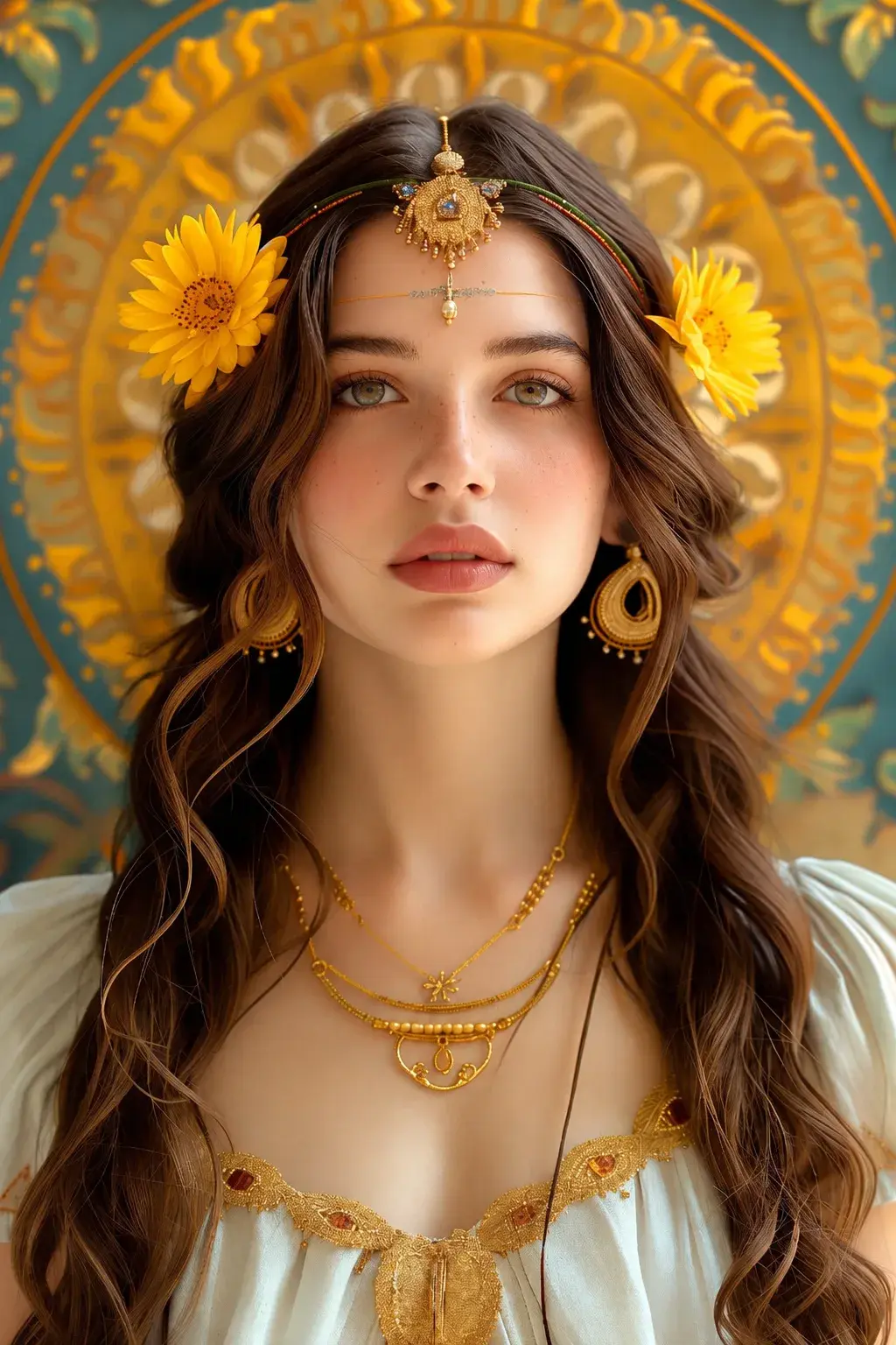 🌼 Ultra-Realistic Golden Floral Goddess Portrait — Prompt