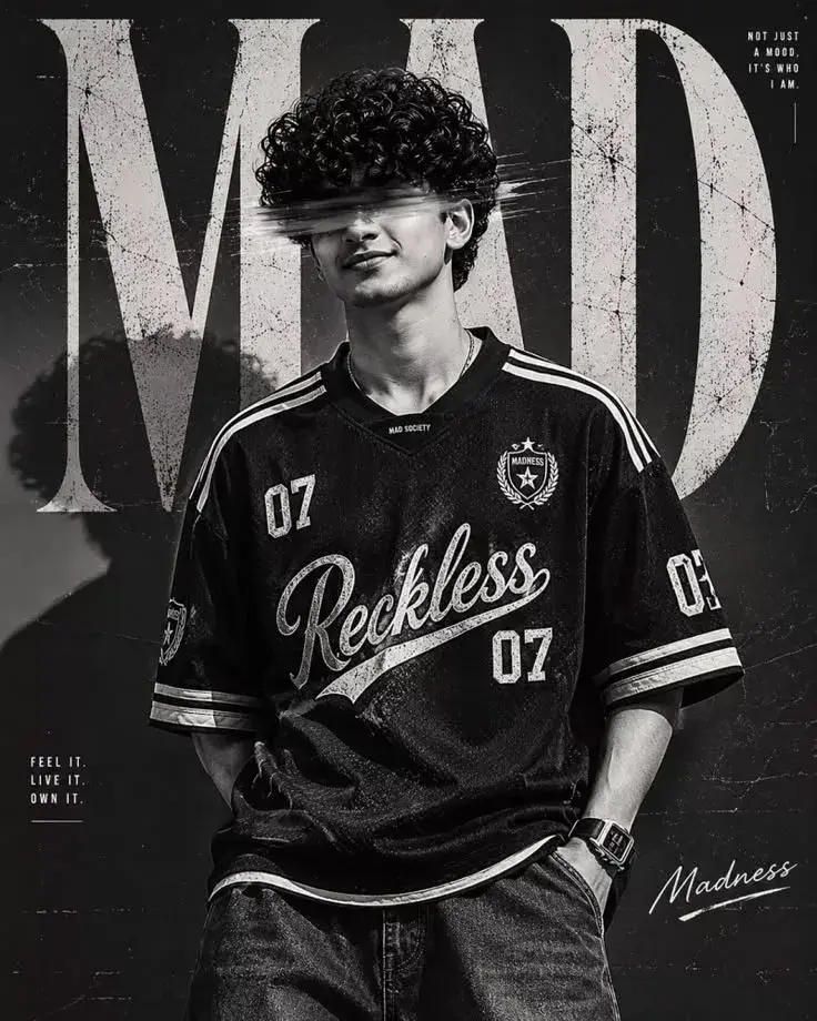 Ultra-Realistic, High-Contrast Black-And-White Sports-Fashion Editorial Poster